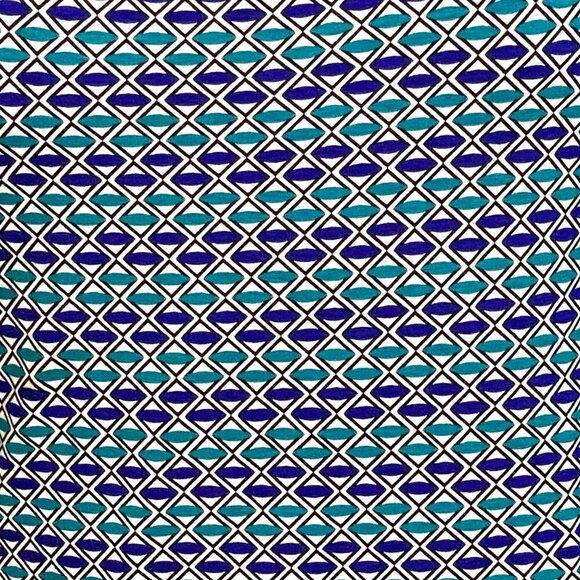 St. John Womens Geometric Print Top L Blue & Teal Rounded Neckline - Picture 4 of 6